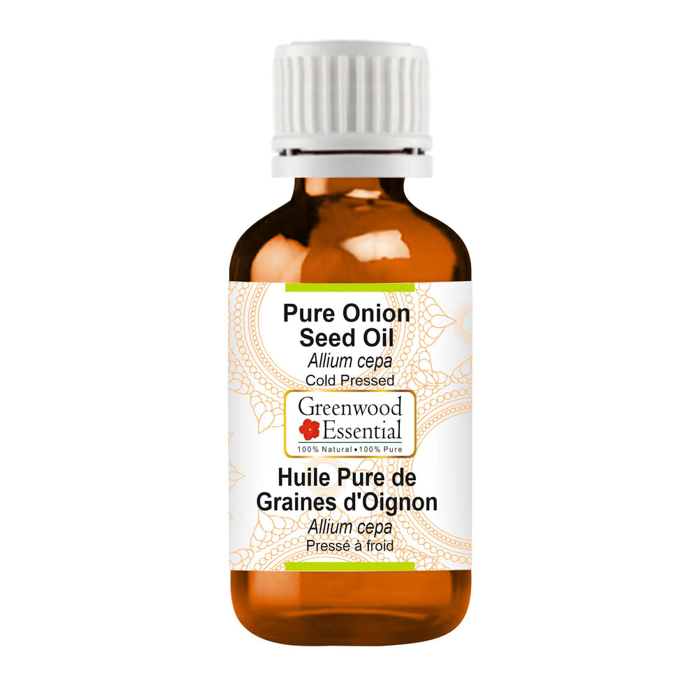 Greenwood Essential pure onion seed oil in amber bottle preserves potency for daily use.