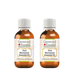Greenwood Essential Wormwood essential oil bottle in amber glass for aromatherapy and skincare routines.