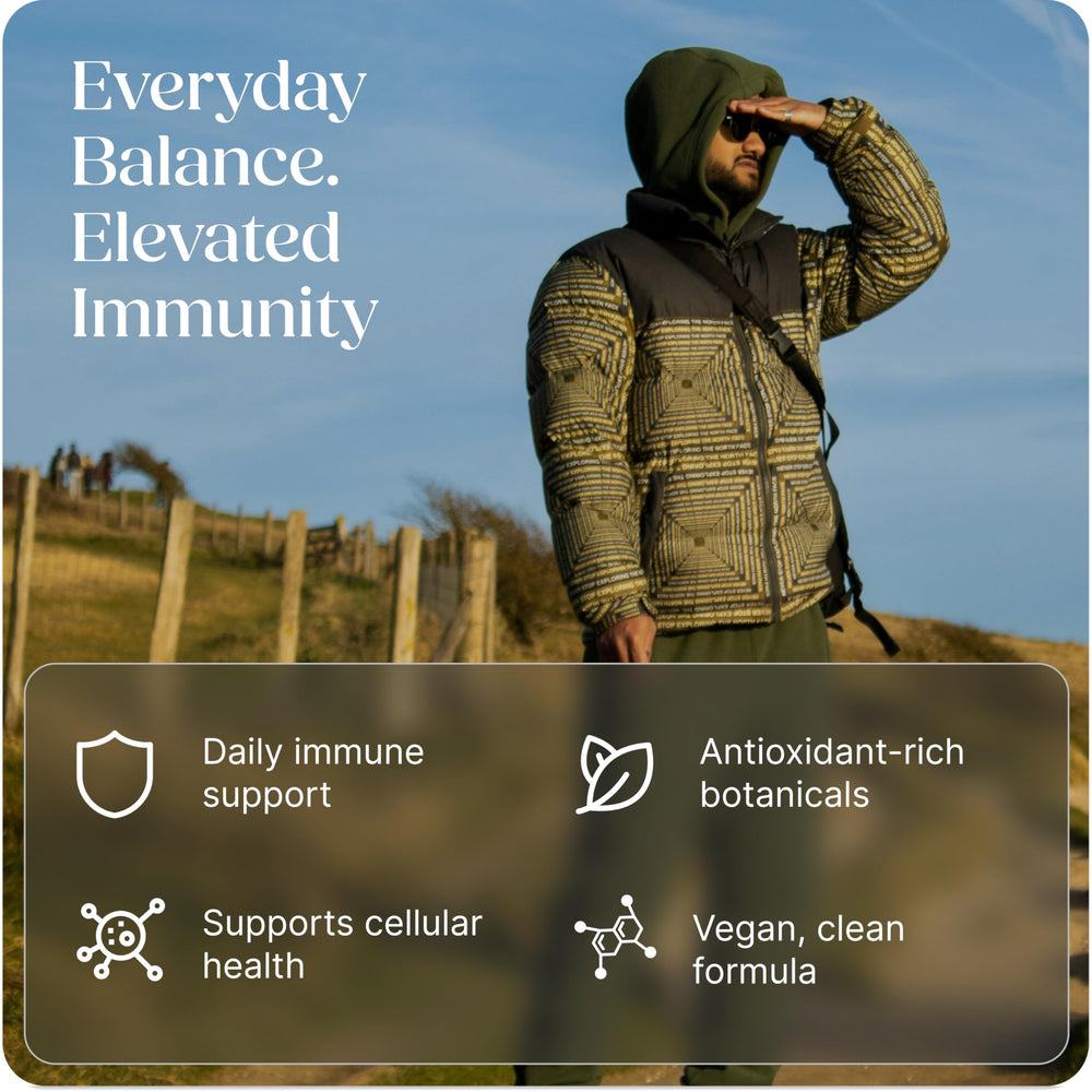 Greenworks Nature's Immune label view highlighting elderberry and mushroom blend ingredients.
