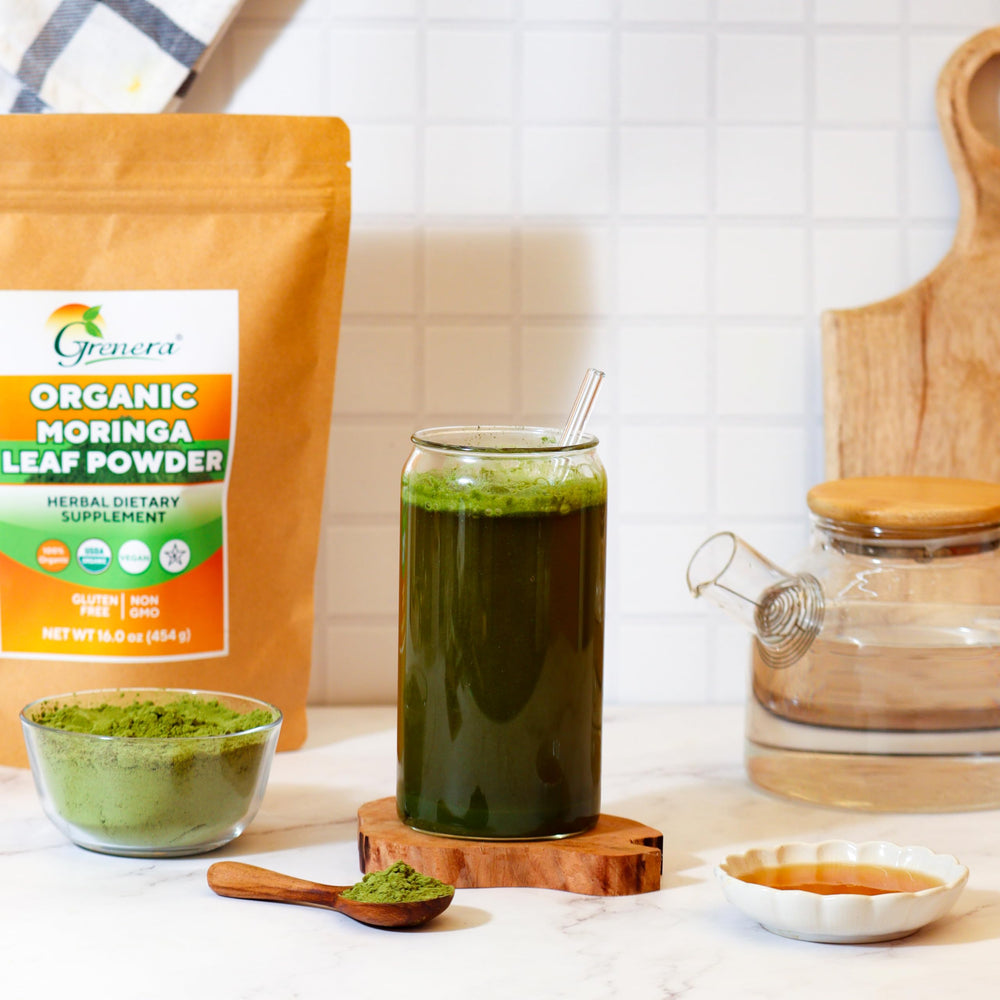 Grenera Moringa powder scoop ready for daily use.