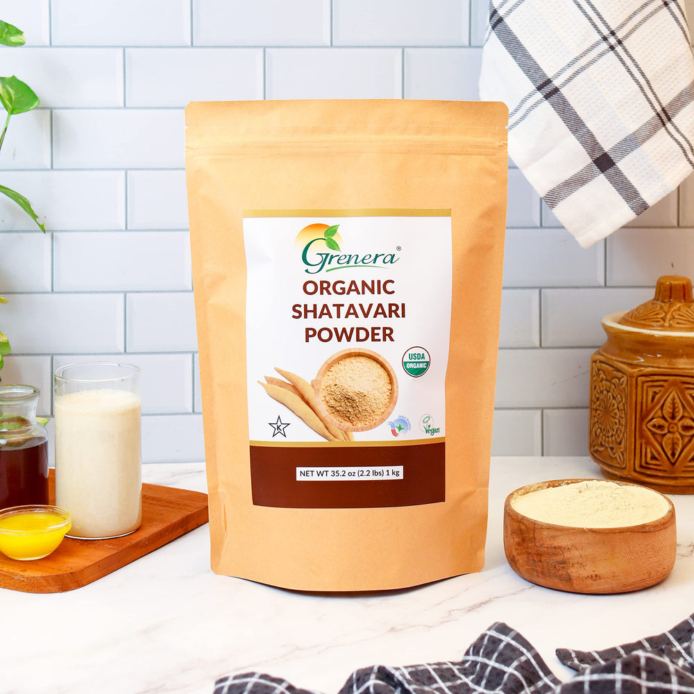 Grenera Shatavari powder mixing in a beverage offers easy daily consumption.