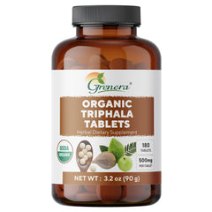 Grenera Triphala tablets bottle shown for daily wellness routine.