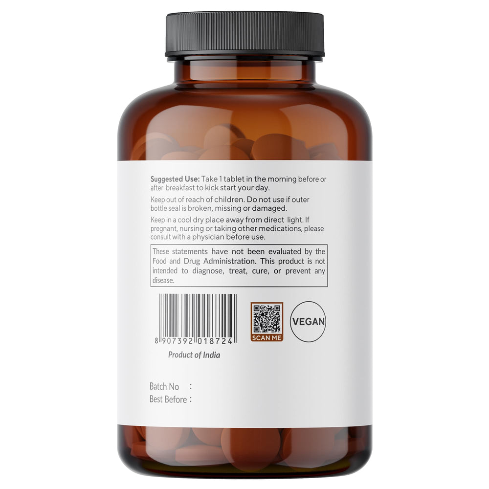 Grenera Triphala bottle on a clean kitchen counter ready for your routine.