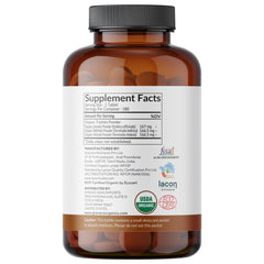 Grenera Triphala tablets with label showing vegan and kosher certifications.