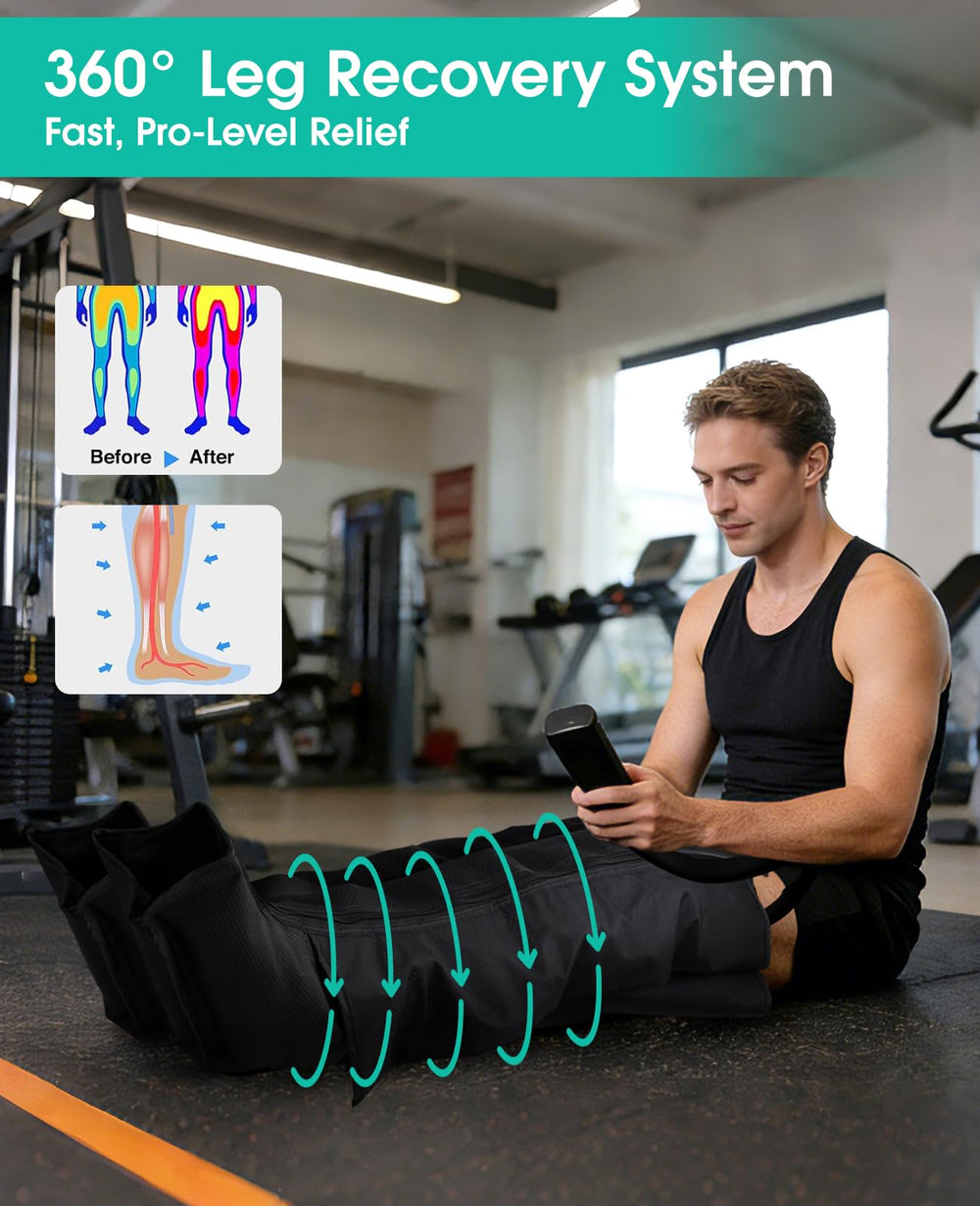 Greprety massager with 6 modes shown for customizable, spa-like leg relief at home.