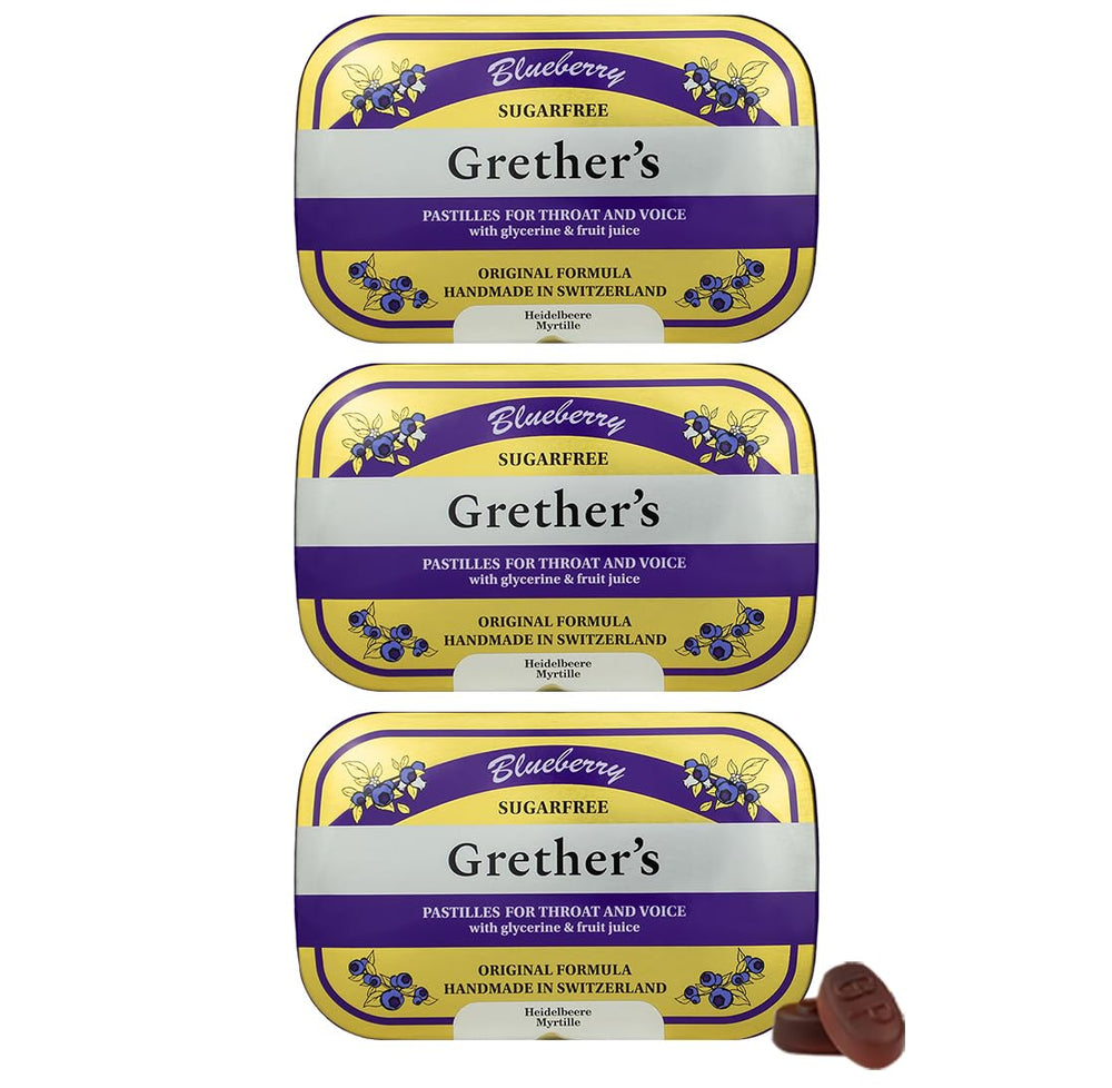 GRETHER'S Sugarfree Blueberry Pastilles tin closed for on-the-go freshness