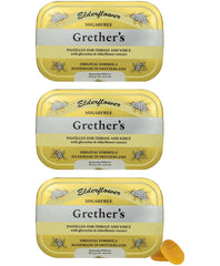 GRETHER'S Sugarfree Elderflower Pastilles tin close-up, premium Swiss craftsmanship.