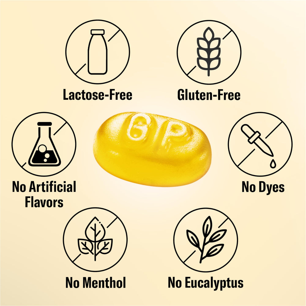 GRETHER'S ginger lemon label closeup emphasizing sugarfree and allergen info.