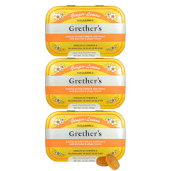 GRETHER'S sugarfree ginger lemon pastilles in resealable tin for freshness