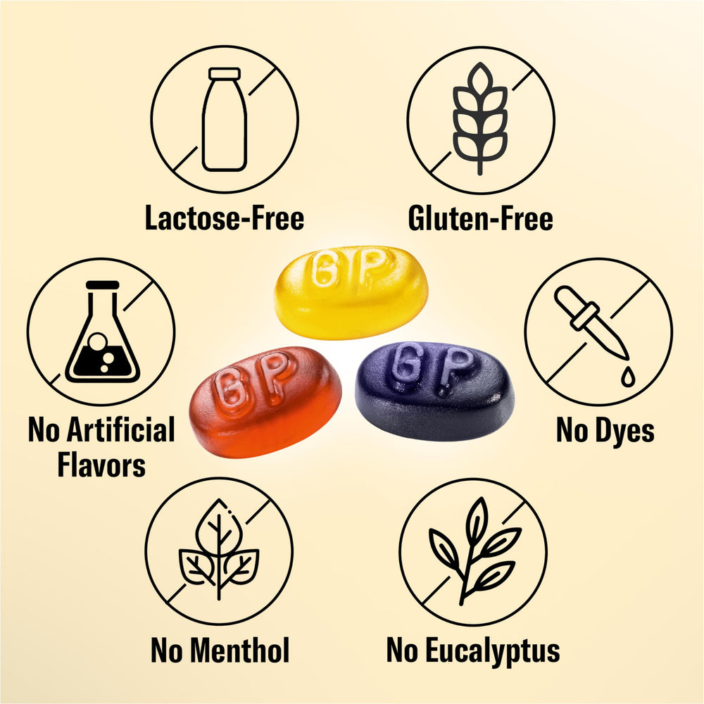 GRETHER'S sugarfree pastilles ingredients closeup - real fruit juice and natural flavors