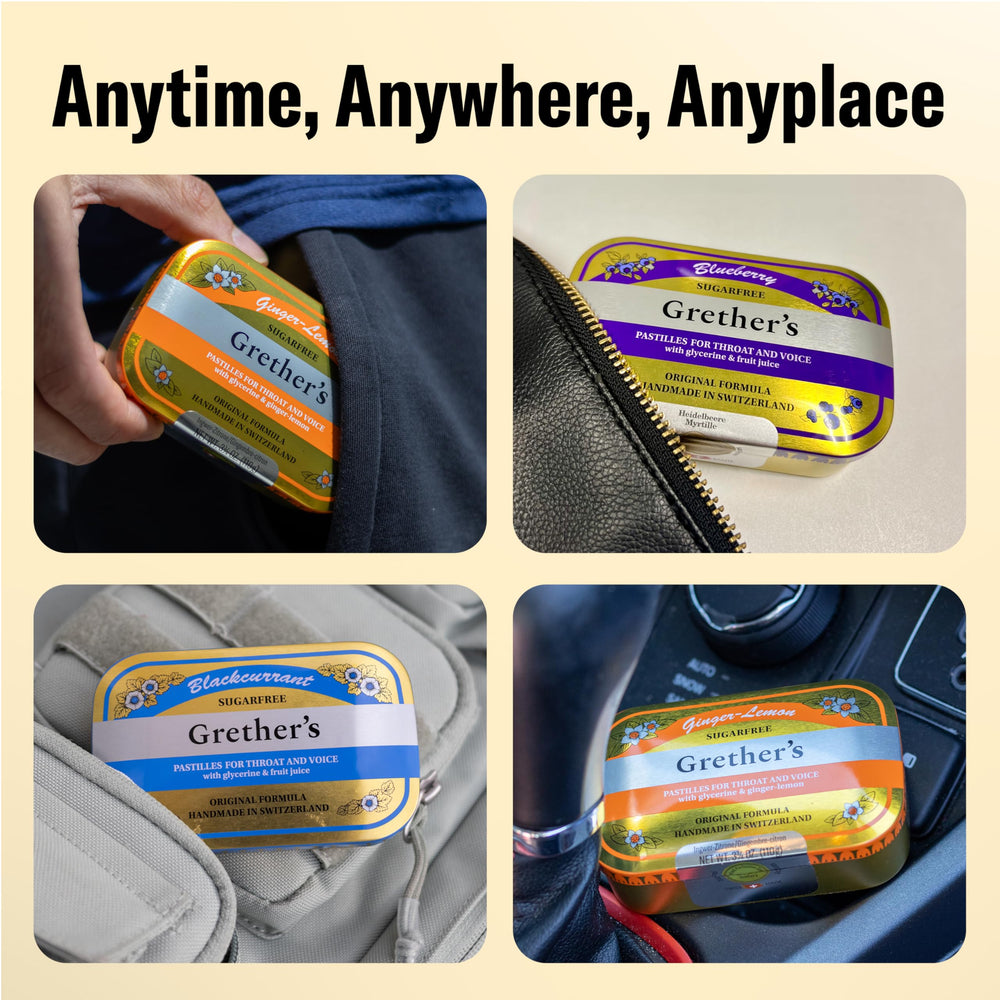GRETHER'S sugarfree pastilles texture closeup - chewy glycerin-coated mouth moisture support