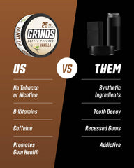 GRINDS 6-pack display emphasizes value and easy selection for daily routines.