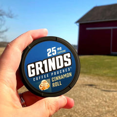 GRINDS Cinnamon Roll six-can pack for home or office sharing