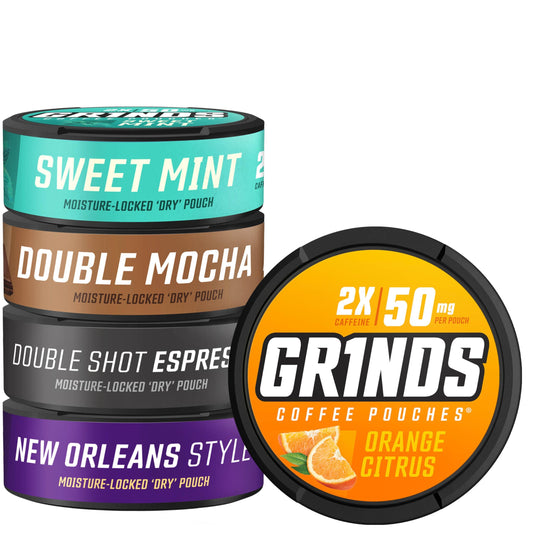 GRINDS Double Mocha pouch for on-the-go energy and rich flavor.
