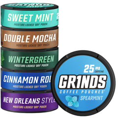 Grinds 6-Can Sampler Pack front view shows variety and portable format
