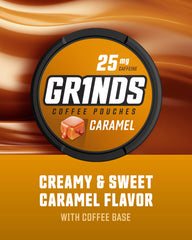 GRINDS Coffee Pouches nicotine-free label highlighting clean energy option