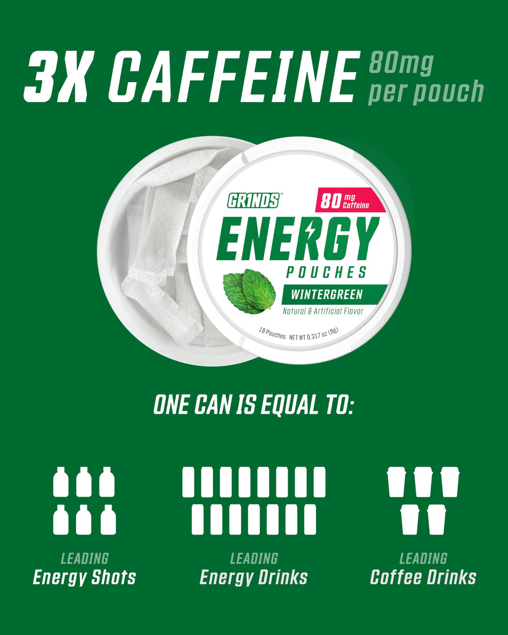 GRINDS Wintergreen pouch in hand for quick study session.