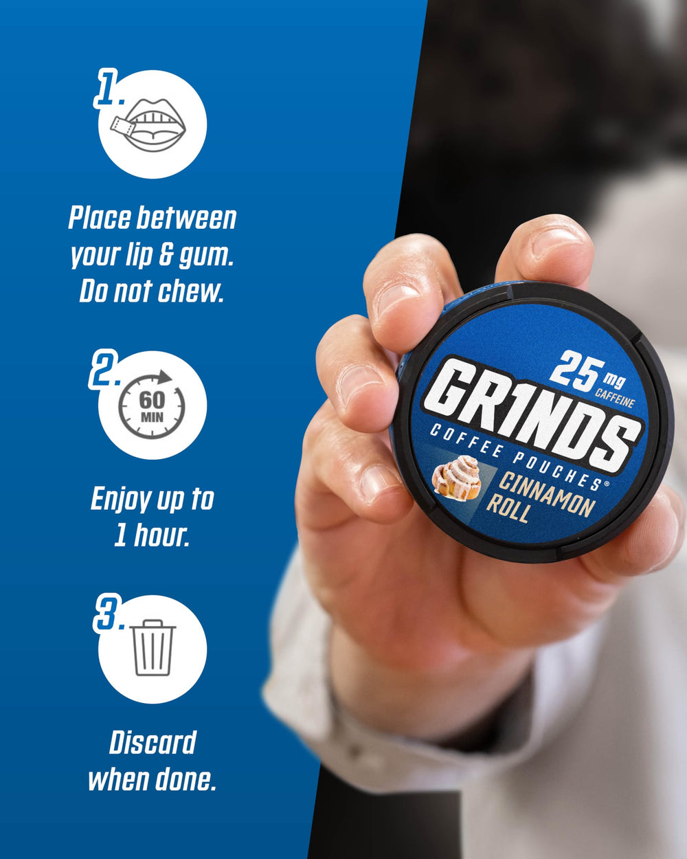Grinds packaging emphasizing a clean energy option for daily routines