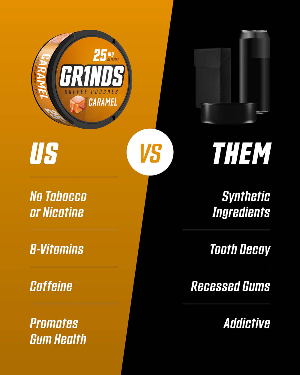 GRINDS guarantee seal on packaging communicates easy returns for unopened products.