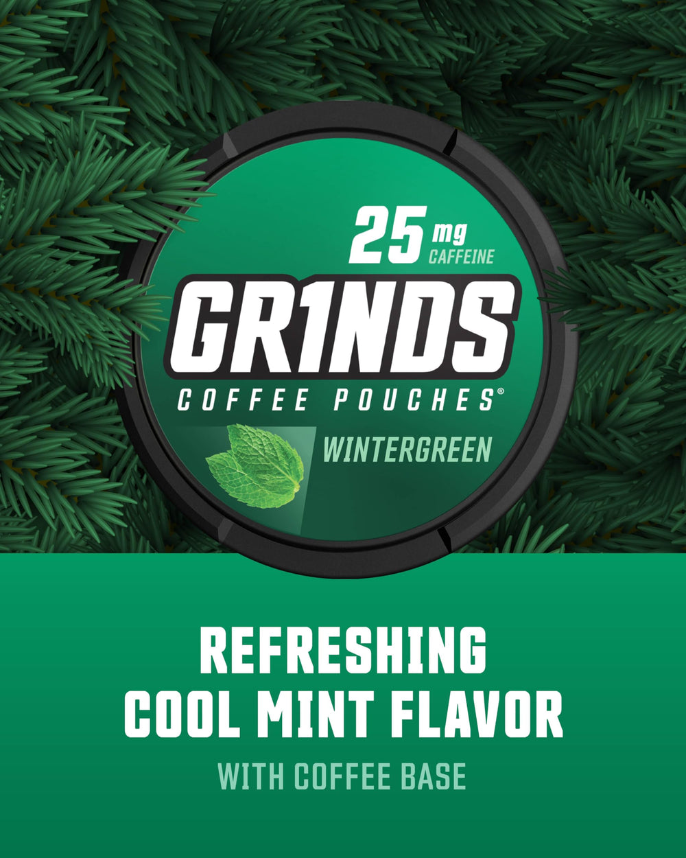 Grinds Wintergreen dry pouch close-up for mess-free use.