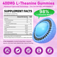 GrnLife L-Theanine gummies raspberry bottle back shows nutrition and serving details.