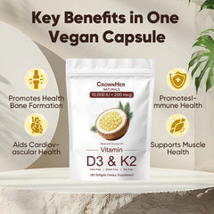 GROHESE Crown Her Naturals D3 K2 packaging closeup showing coconut oil formula for absorption