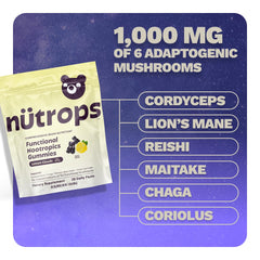 Grüns Nutrops travel-pack gummies ready for on-the-go focus.