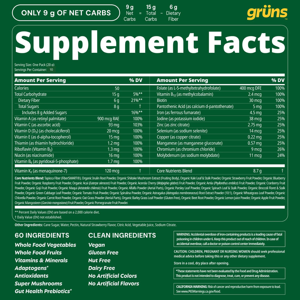Grüns Super Greens Gummies methylated vitamins emphasize easier absorption.