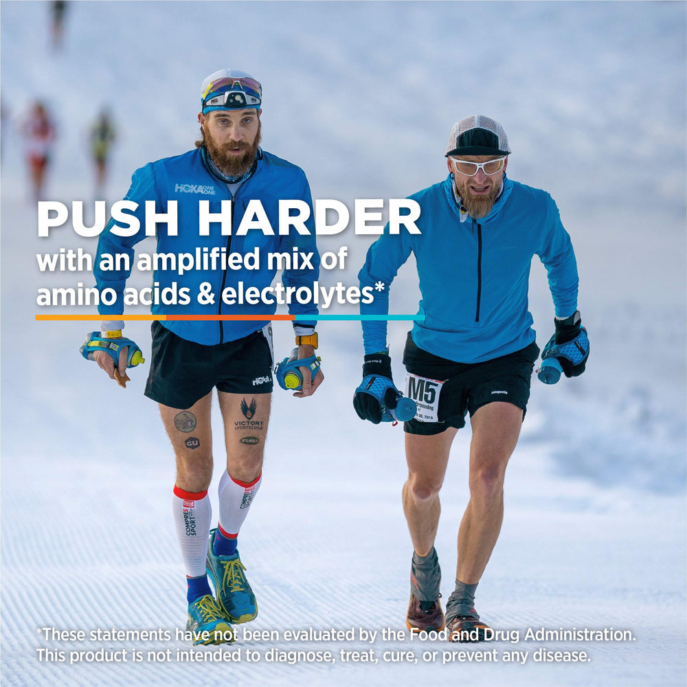 GU Roctane electrolytes and carbs support hydration.