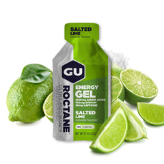 GU Energy Roctane salted lime packet ready for endurance fueling.