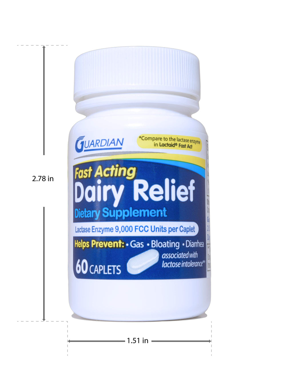 Six-bottle Guardian Dairy Relief package showing value and convenience for dairy meals.