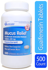 guardian mucus relief bottle with packaging on a kitchen counter