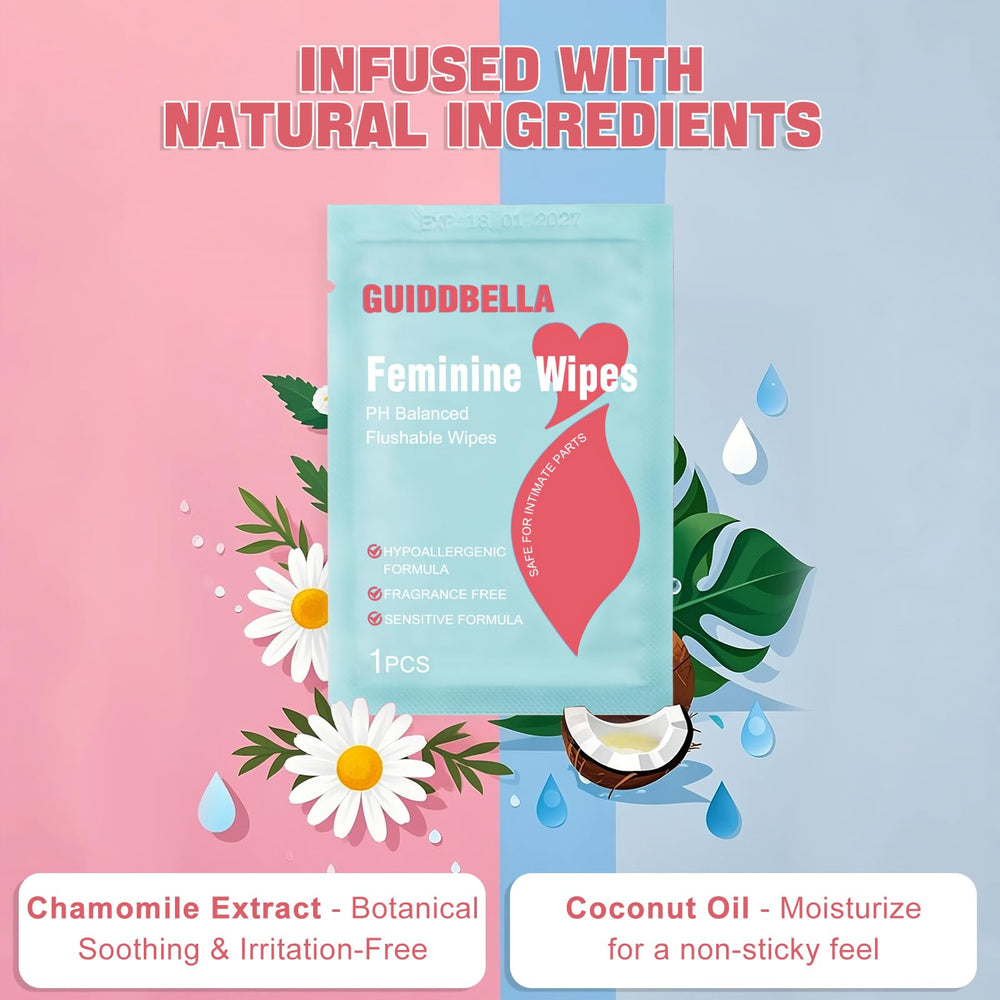 GUIDDBELLA flushable wipes with plant-based fibers for quick cleansing