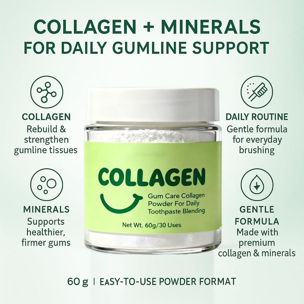 Guliqi collagen tooth powder scoop highlighting easy daily use