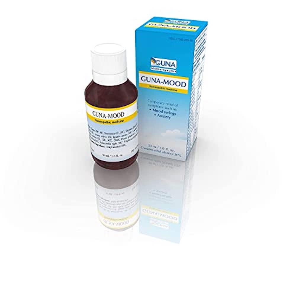 Guna Mood relaxation drops bottle on a clean desk for natural calm