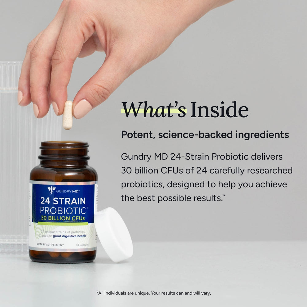 Gundry MD 24 Strain Probiotic box display with product packaging.