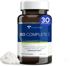 Gundry MD Bio Complete 3 bottle front shows 3-in-1 probiotic blend for digestion