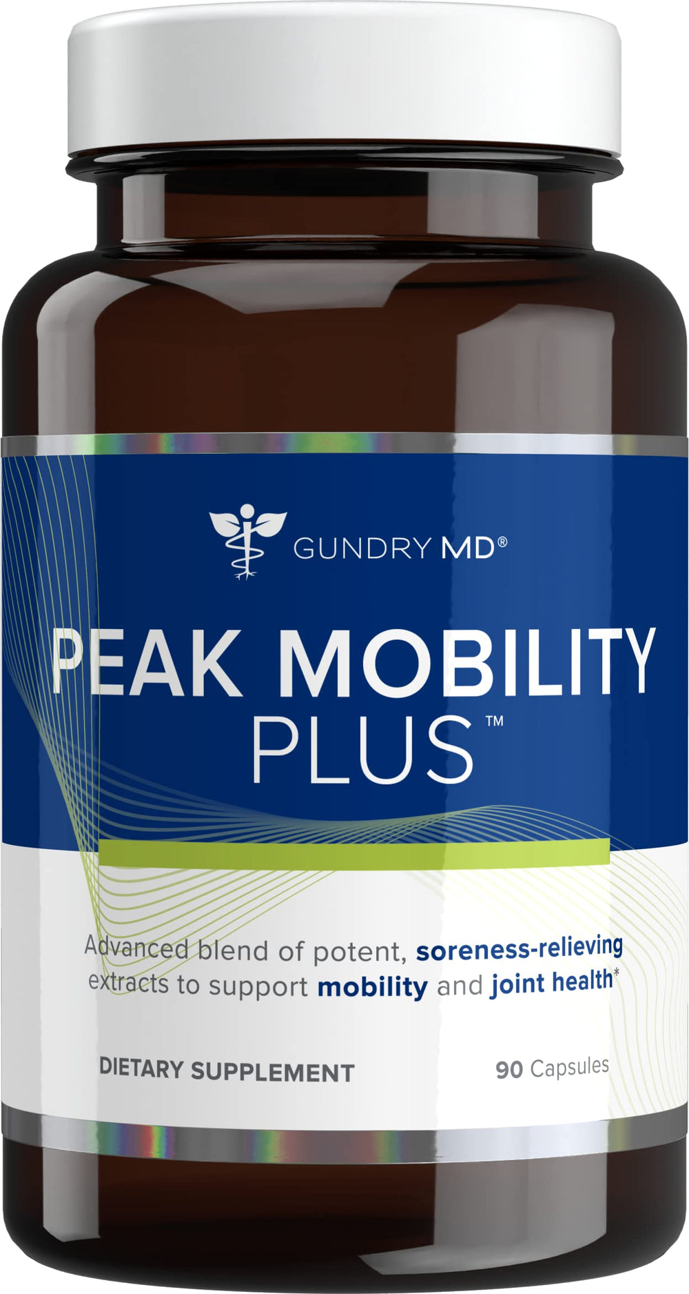 Gundry MD Peak Mobility Plus bottle pour showing the product in hand for daily movement support.