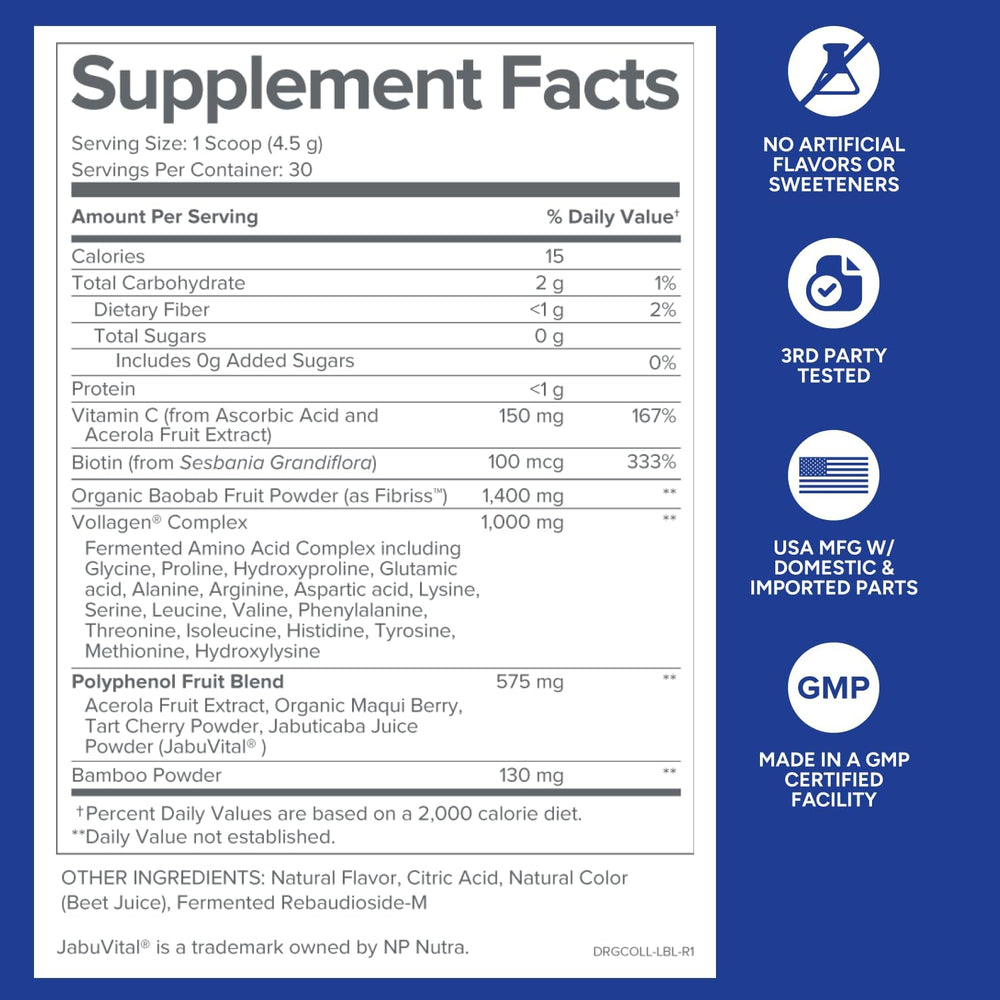 Gundry MD Phyto Collagen Complex label close-up highlighting vitamin C and polyphenols