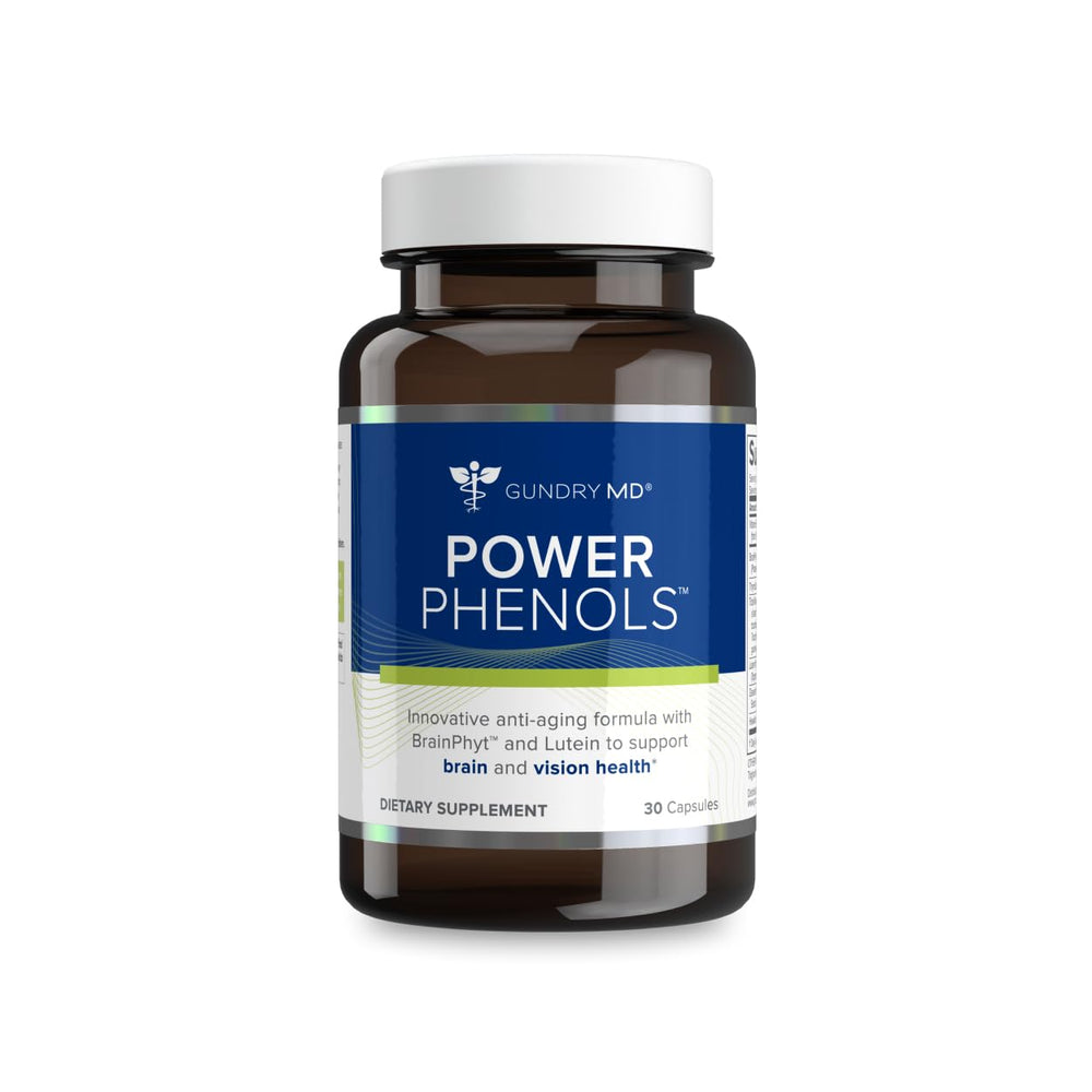 Gundry MD Power Phenols bottle highlighting brain health support and daily energy.