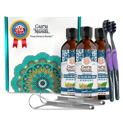 GuruNanda Advanced Pulling Oil bottle in a three-pack for home use