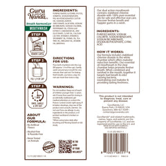 GuruNanda rinse cup in-use image conveys a tidy, 60-second rinse.
