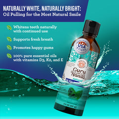 GuruNanda dual-barrel mouthwash with oxyburst promotes a clean mouth.