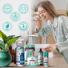 GuruNanda kit display shows all whitening and mouth care components