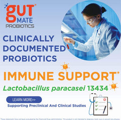 Gut Mate Probiotics bottle pour demonstrates easy dosing.