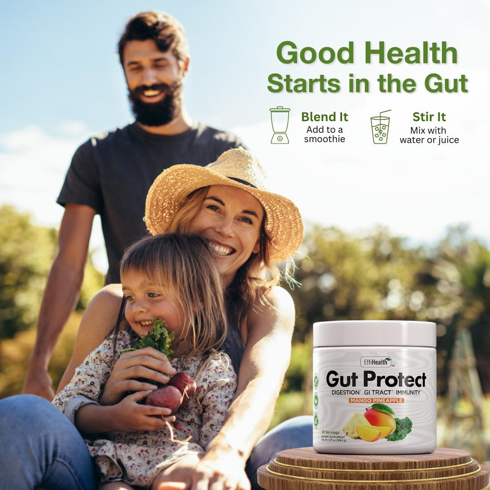 Gut Protect greens blend closeup with spirulina and kale supporting immune health.