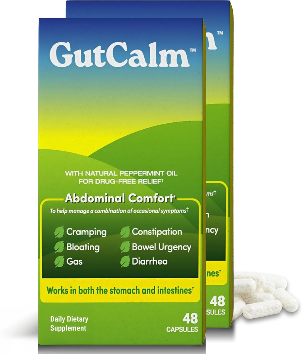 GutCalm bottle label showcases peppermint oil support for digestive comfort.