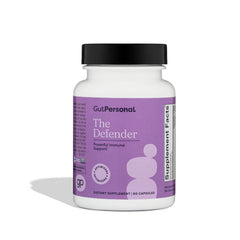 GutPersonal Defender bottle front view shows daily immune support in a convenient capsule.
