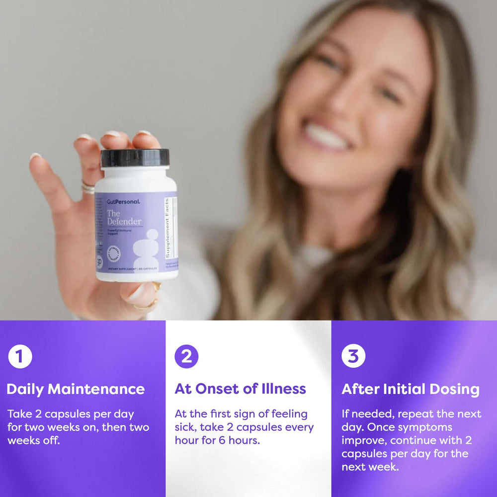 GutPersonal Defender packaging box communicates a science-informed immune support formula.
