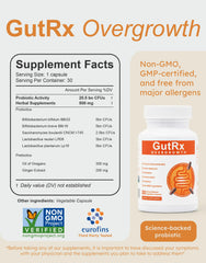 GutRx Overgrowth third-party testing seal attests quality and purity.